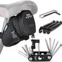 WOTOW Bike Repair Tool Kit & Bike Saddle Bag, 14 in 1 Bike Chain Tool Hex Key Wrench Maintain Accessories Multitool Set with Portable Under Seat Bag for Road Mountain Commuter Bicycle