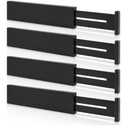 4 Pack Bamboo Kitchen Drawer Dividers 2.6" High, Adjustable from 12 Inch to 17 Inch Drawer Organizers, Expandable Drawer Separators for Clothes, Bedroom, Dresser, Office (Black)
