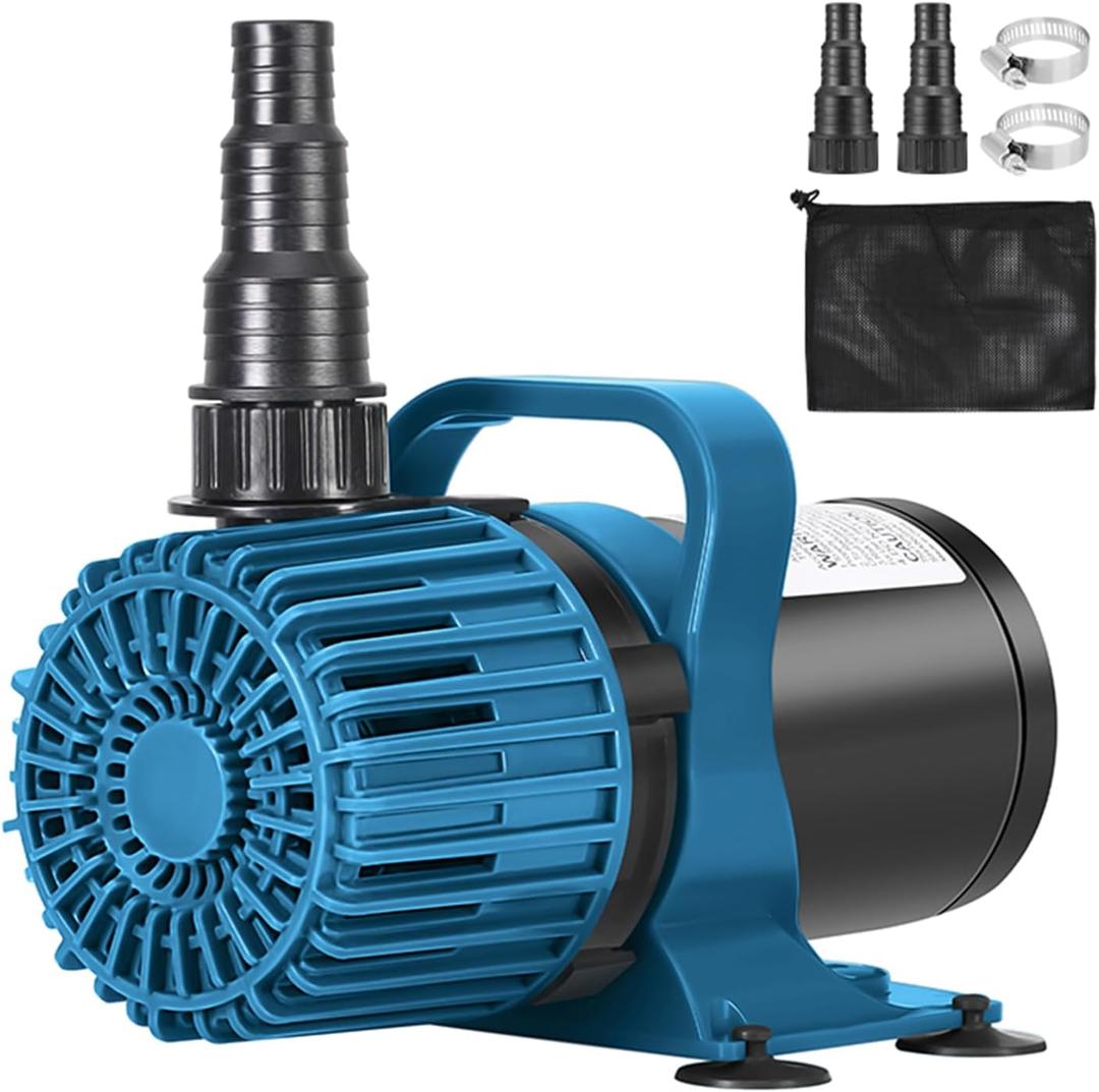 1600GPH 100W Outdoor Pond Pump for Koi Pond, Waterfall, Aquarium and Water Garden, Large Fountain Pump with 20ft Cord, 180 Adjustable Flow, Debris Barrier Bag, Quiet Operation, UL listed