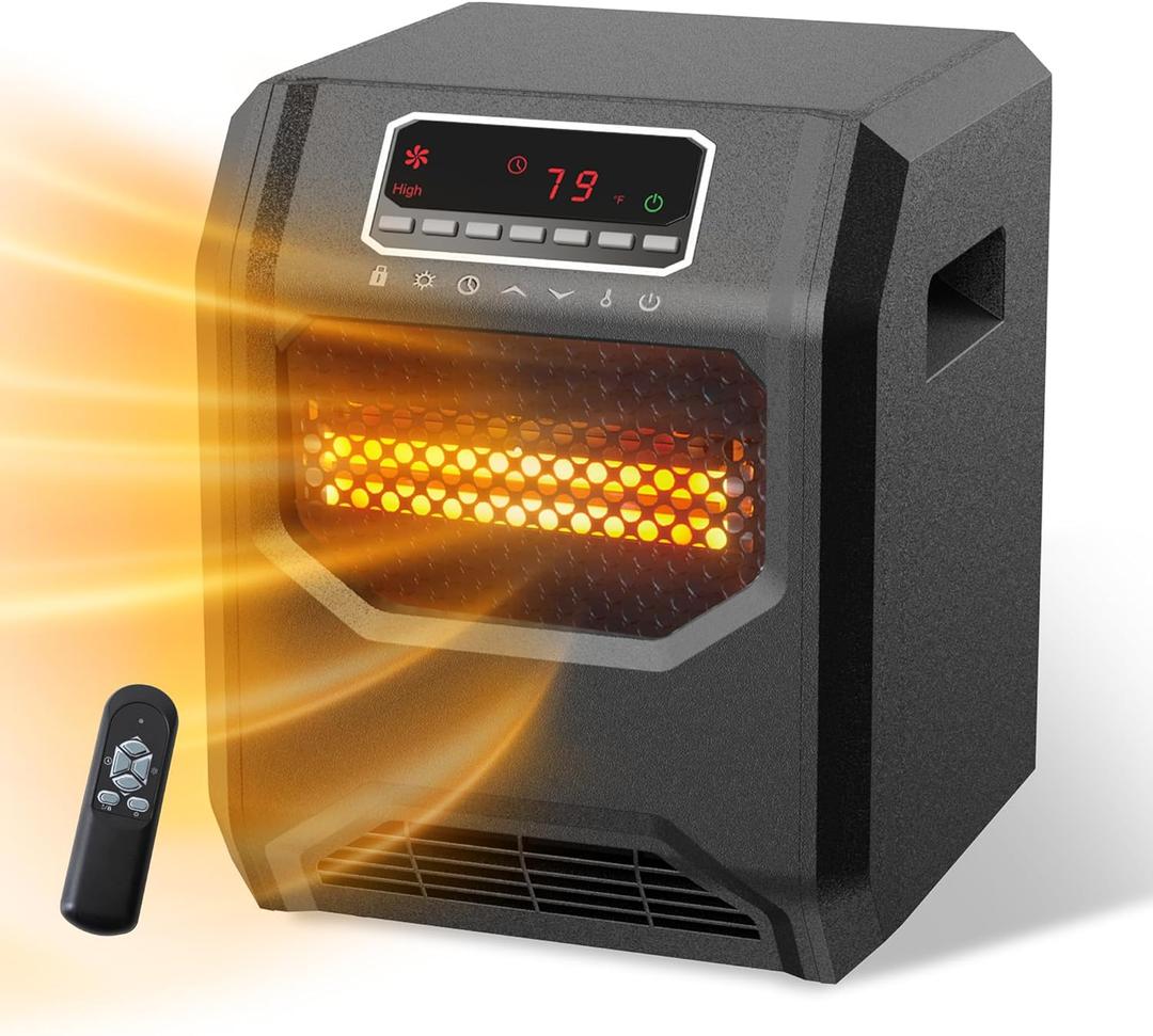Infrared Space Heater 3 Mode 1500W Electric heater with 6 Quartz Infrared Element Child Lock Timer Remote for Indoor Use WEWARM (Middle)