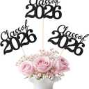 2 x 12 Pcs Class of 2026 Graduation Decorations, Table Centerpieces Grad Cake Topper Party Favors, Graduation 2026 Party Supplies for Table Decor (Black & Double-sided)