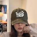 Unisex Vintage Washed Distressed Baseball Cap Adjustable Dad Hat Girls Trip Letter Print Graphic Hat for Men Women (Gray)