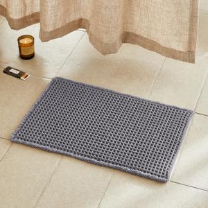 Waffle Bath Mat, Boho Bathroom Rugs Non Slip Washable Super Absorbent Quick Dry Bath Mat Farmhouse Bathroom Decor, 24"x16" Grey, Size: 1'4" x 2' (Rectangular)