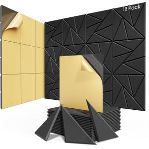 18 Pack Acoustic Panels with Self-Adhesive, 12"X 12"X 0.4"Sound Proof Foam Panels, Sound Panels High Density, Soundproof Wall Panels for Home Studio Office-Black