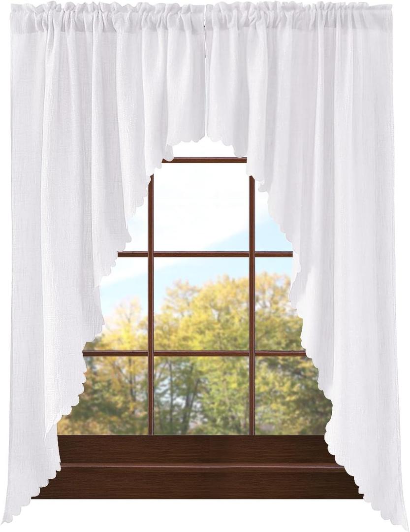 Valea Home Soft Burlap Look Swag Curtains Rustic Natural Rod Pocket Kitchen Valance Curtain Panels for Small Window 63 inch Length, White, 2 Panels