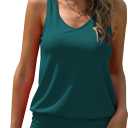 Veatzaer Women V Neck Tank Tops Summer Ribbed Sleeveless Casual Tops Loose Fit Banded Bottom Shirts (Small, Dark Green)