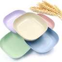 Square Lightweight Wheat Straw Plates, Deep Dinner Dishes, Camping Dinnerware for Serving pasta fruit for Kids Toddlers and Adults (MULTI) Multicolor 24 Pack