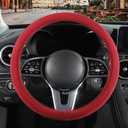 Red Suede Steering Wheel Cover, Breathable Non-Slip Sweat-Proof Wear-Resistant No Pilling, Warm in Winter and Cool in Summer, Universal 15 inch