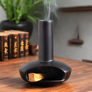 Handcrafted Mini Ceramic Chiminea Palo Santo Holder  Unique Incense Stick Burner for Meditation, Yoga, and Aromatherapy  Perfect Home Decor Accessory for Personal Rituals and Mindfulness Practices (Round Bottomed Palo - Black)