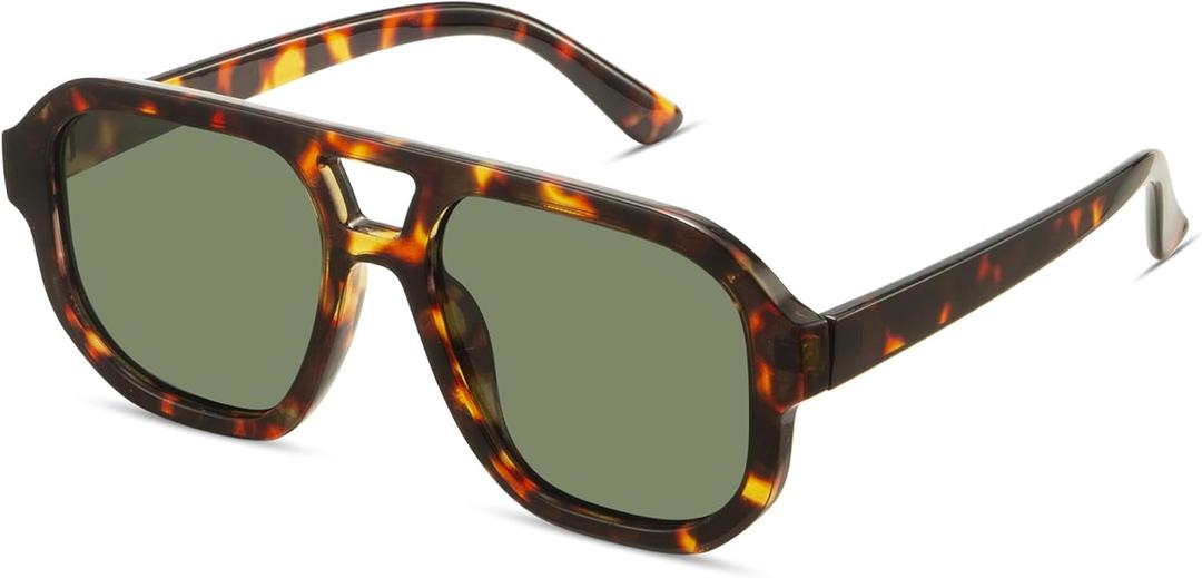 livho Trendy Polarized Square Aviator Sunglasses Women Men Square Eyewear Frame, Retro Sun Glasses for Women Men 2025 Shades (Tortoise/Green)