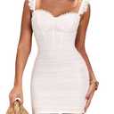 Floerns Women's Lace Trim Sweetheart Neck Ruched Corset Dress Sleeveless Mini Pencil Dresses White Medium