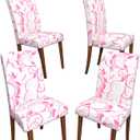 Stretch Dining Chair Covers Set of 4,Floral Print Chair Covers,Soft Removable Washable,Pet Friendly Furniture Protector,Universal Chair Slipcovers for Home, Kitchen,Ceremony Dining Room Seat (25"D x 27"W x 30"H), Pink Scroll Floral