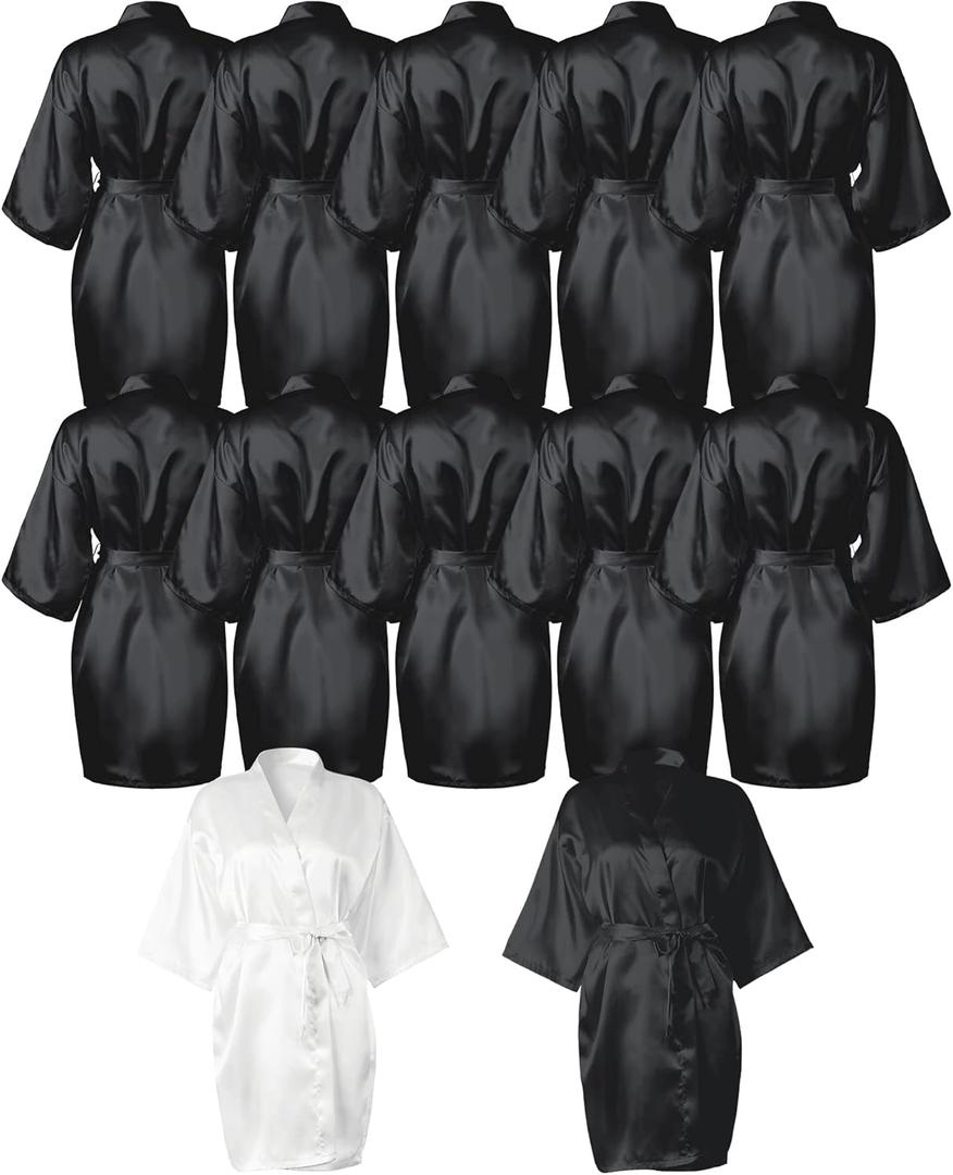 12 Pcs Kimono Robes for Women Silky Bride Bridesmaids Robe Lightweight Short Satin for Wedding Bridal Birthday Party (One Size, White, Black)