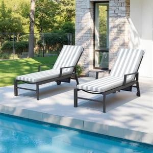 Crestlive Chaise Lounge Cushions Outdoor Set of 2, 80"x23", Waterproof | Pool Lounge Chair Cushions with Removable Cover, Fade Resistant Lounger Cushions for Patio Furniture, Gray on White
