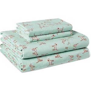 Amazon Basics 100% Organic Cotton Kids' Sheet Set with Pillowcase, Queen, Spotted Dogs