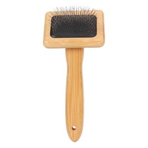 Macrame Slicker Comb with Hole Cushion Finely Polished Bamboo Cleaning Brush Sheepskin Wool Stainless Steel Pins Carding Rug Fur Brushes Long Prongs Pet (12x15.2x4.5cm)