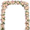 2 Pack Artificial Peony Flower Garland - 6ft Silk Peony Garland Flower Vine Champagne Peony Silk Roses Flowers for Wedding Arch Party Table Decor (2, Champagne)