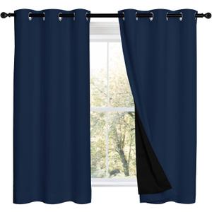 NICETOWN 100% Blackout Curtains with Black Liners, Thermal Insulated 2-Layer Lined Drapes, Energy Efficiency Small Window Draperies for Dining Room (Navy Blue, 2 Panels, 42 inches W by 54 inches L)