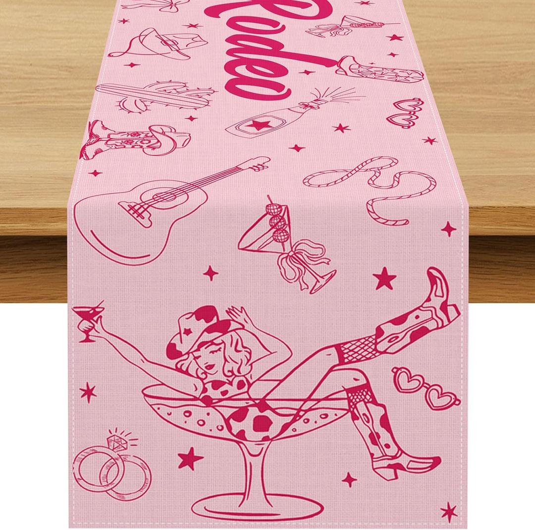 Last Rodeo Bachelorette Party Decorations Western Cowgirl Table Runner Disco Western Lets Go Girls Bach Bridal Shower Home Kitchen Island Decor (13" x 72")