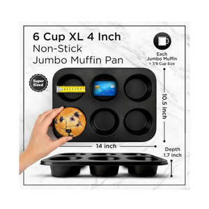Wrenbury Jumbo Muffin Pan 6 Cup - Nonstick XL Deep Muffin Pan for Baking 4" Cup - Oversized Extra Large Cupcake Mold - Dishwasher Safe - PTFE Free - 446°F Oven Safe