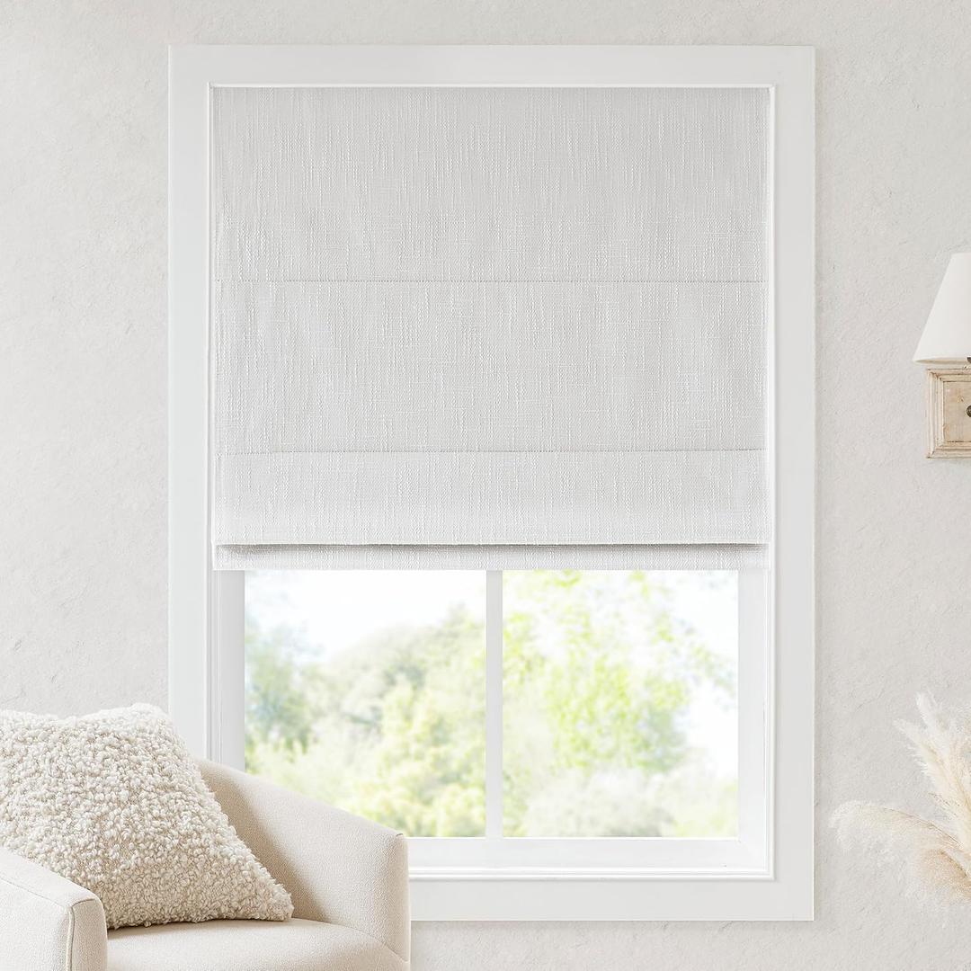 Madison Park Cordless Roman Shades, Blackout Window Blind Privacy Window Shades, Thermal Insulated Cordless Window Treatment for Bedroom, Living Room, Quincy, Single Panel 27" W X 64" H White