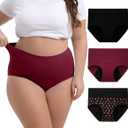 INNERSY Period Underwear for Women High Waisted Leak-Proof Postpartum Menstrual Panties 3-Pack (Rose Print, 4X-Large)