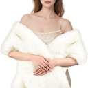 FeelfunFeather Women's Faux Fur Shawl, Long Winter Warm Scarf Shawl for Bridal Wedding Party Festive Celebrations Christmas(1.8m),White