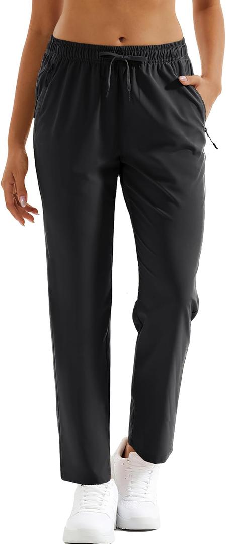 MAGCOMSEN Black Hiking Pants Women Quick Dry Sun Protection Elastic Waist Athletic Travel Pants Drawstring Workout, XL