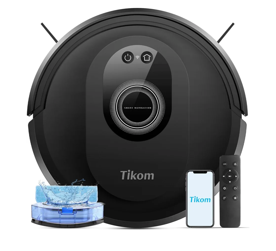 Tikom Robot Vacuum and Mop Combo, 5000Pa Robotic Vacuum Cleaner, 150 Min Max, App & Remote Control, Ideal for Hard Floor, Carpet, Pet Hair, Self-Charge(G8000 Max)