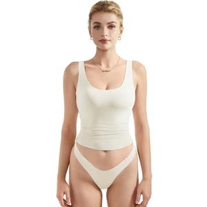 SUUKSESS Women Scoop Neck Tank Top Summer Sleeveless Going Out Double Lined Basic Tops S