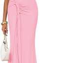 ZESICA Women's Summer Sleeveless Bodycon Dress 2026 Crewneck Ruched Sexy Mesh Wedding Guest Cocktail Party Maxi Dresses (Pink, 2XL)
