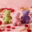Thyle 3 Pcs Valentine's Day Velvet Flocked Bears 4 Inch Valentine Bear Table Decor Pastel Bear Statue Tabletop Centerpiece Farmhouse Bears Decorations for Valentine's Day Wedding Anniversary Shelf