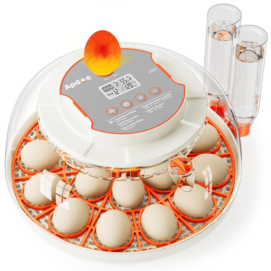 18 Egg Incubator, Automatic and Adjustable Egg Turning, Egg Candler, Temperature and Humidity Control, Hatch Day, 2 Size Egg Tray, Automatic Water Refill, Hatching Chicken Quail Duck Turkey Goose Bird