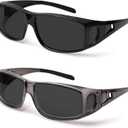 Fit Over Wrap Sunglasses Polarized Lens Wear Over Eyeglasses 100% UV Protection for Men and Women (2 Pack: Black Frame With Grey Lens and Grey Frame With Grey Lens)