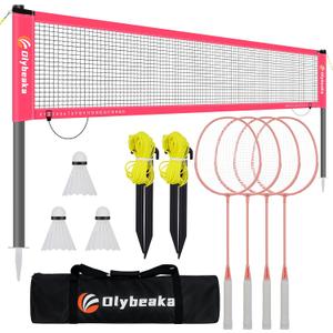20ft Portable Outdoor Badminton Net Set for Driveway Backyard, Beach, Park with Durable Anti-Sag PE Net, Heavy Duty Steel Poles, 4 Badminton Rackets, 3 Shuttlecocks and 600D Carry Bag