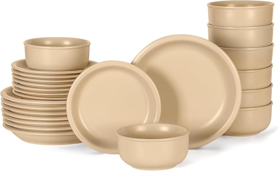 GZG Vintage Series Ceramic Dinnerware Set for 8, 24 Pieces, Warm Apricot | Stoneware Plates and Bowls Set, Lead-Free, Handcrafted Dishes Set, Microwave & Dishwasher Safe