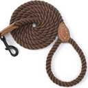 Mile High Life Dog Leash, Braided Cotton Rope Leashes with Leather Tip - Heavy Duty Metal Clasp, 4FT, 1/2" Thick - Wedding, Walking & Training Leash for Small Medium Large Dogs (Dark Brown)