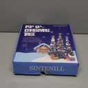 SINTENILL 6 FT Pop Up Christmas Tree with 100 LED Timer Lights & Remote, Green Collapsible Christmas Tinsel Tree Artificial Pencil Tree Xmas Decoration for Holiday Home Office Party, USB Powered (Peacock Green - Snowflakes)