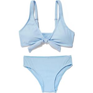 MIENOE Teen Girls' Swimsuits Two-Piece V-Neck Bikini Adjustable Shoulder Straps Swimsuit Kids Bikini with Chest Pad (8-10 Years, Sky Blue - Knot Style)