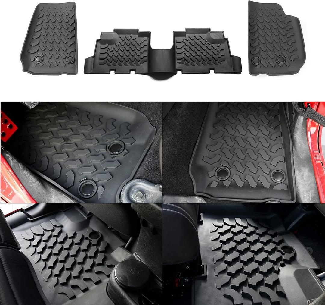 RT-TCZ Front and Back Floor Foot Mats TPE Floor Carpet Liner Slush Mat Accessories for Jeep Wrangler JKU 4 Door 2007-2017
