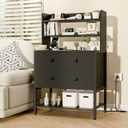 24 Inch Wide Night Stand, Large Wooden Night Stand with 2 Adjustable Drawes, Tall Nightstand with 4-Tier Shelves and Charging Station, Bedside Table for Living Room/Bedroom/Office, Black.