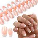 120Pcs Pink Nude White French Tip Press on Nails Coffin Fake Nail, Full Cover Glossy False Nails Acrylic Glue on Nails with 5 Sheets Adhesive Tabs for Women Girls Finger Nails Finish Design