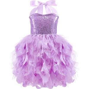 Girls Tutu Dress Sequin Tulle Dress Ruffle Curly Willow Dresses for Fancy Sparkly Birthday Party Outfit(4-5T, Purple)