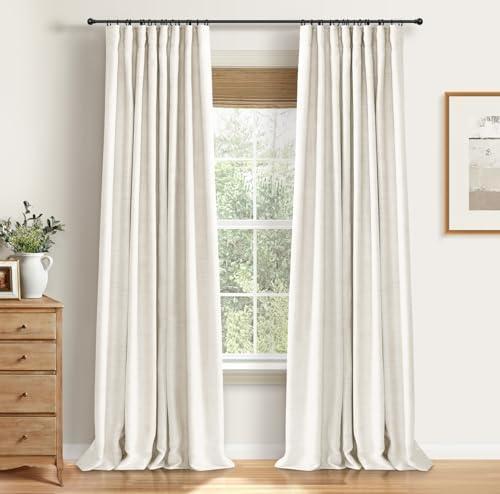100% Blackout Shield Full Blackout Curtains for Bedroom 108 inch Length 2 Panels Set, Clip Rings/Rod Pocket Faux Linen Black Out Curtains for Living Room, Thermal Insulated, 50Wx108L, Beige