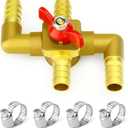 GASHER Brass 5/8 Inch Heater Control Valve, 4-Way Automobile Heating Water Valve, Car Heater Air Conditioning Ball Valve With 4Pcs Hose Clamps