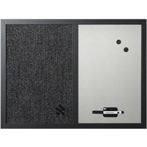 MasterVision 18" x 24", Dry Erase Whiteboard & Bulletin Board Combo, Stylish Metallic Silver, Textured Black Fabric Push Pin Board, Black Wood Frame