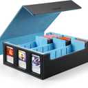 Trading Card Storage Box for Commander - 2400+ Card Deck Box with Removable Cover, 24 Colorful Divider Tabs, Card Storage Box with Viewing Windows Fits for Magic Game (Black&Wathet)