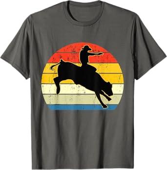 Bull Riding Tee Cowboy Western Vintage Men Women Kids Boys T-Shirt, Size L