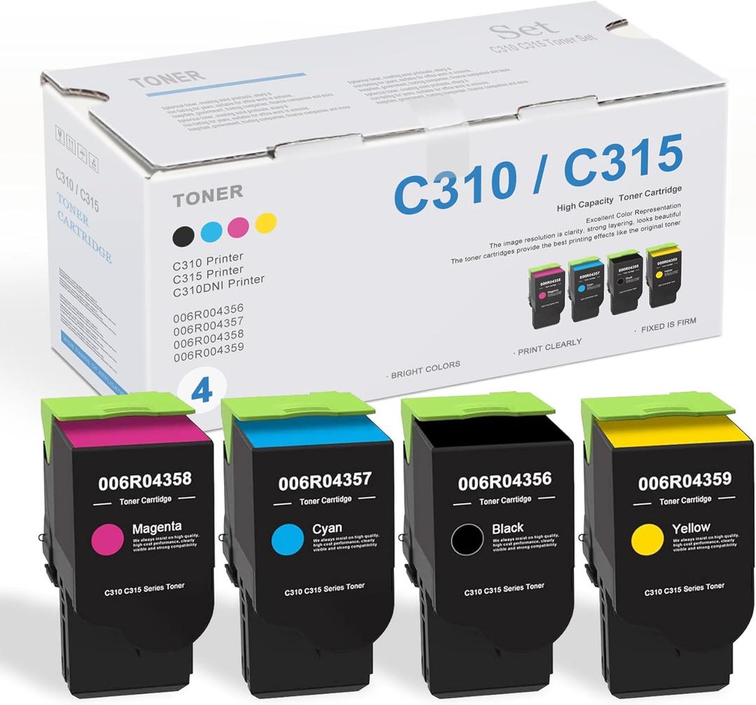 C310/C315 High Capacity Toner Cartridges(Black, Cyan, Magenta, Yellow, 4-Pack) - Uoty Compatible 006R004356 006R004357 006R004358 006R004359 Toner Replacement for Xerox C310 C310DNI C315 Color Printer