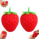 2PCS Squeezable Strawberry Toy, Squeezable Toy Fruit Ball, Realistic Slow Rise Pressure Relief Toy, Soft Squishy Party Favor for Adults